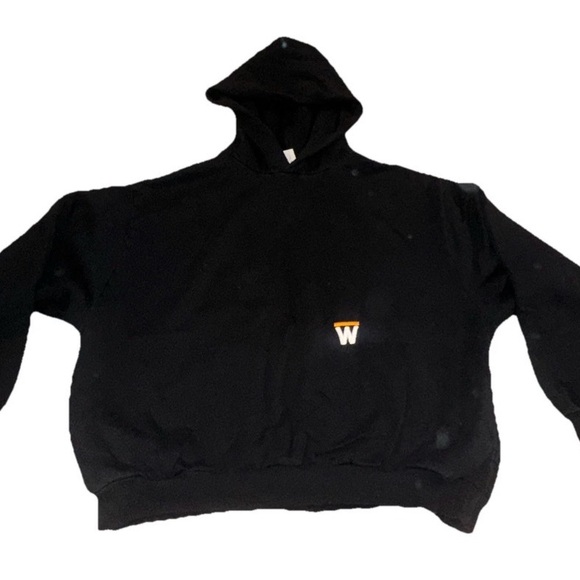 Who Jung Woo Hoodie Sweatshirt Mens Black Large Embroidered Streetwear WJW